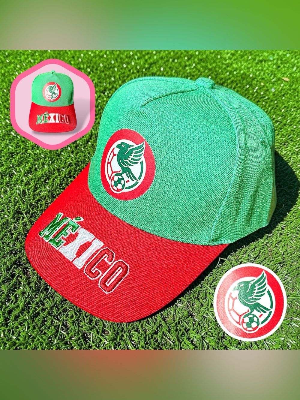 Mexico National Soccer Futbol Unisex Adjustable Red Green Baseball Hat M/L